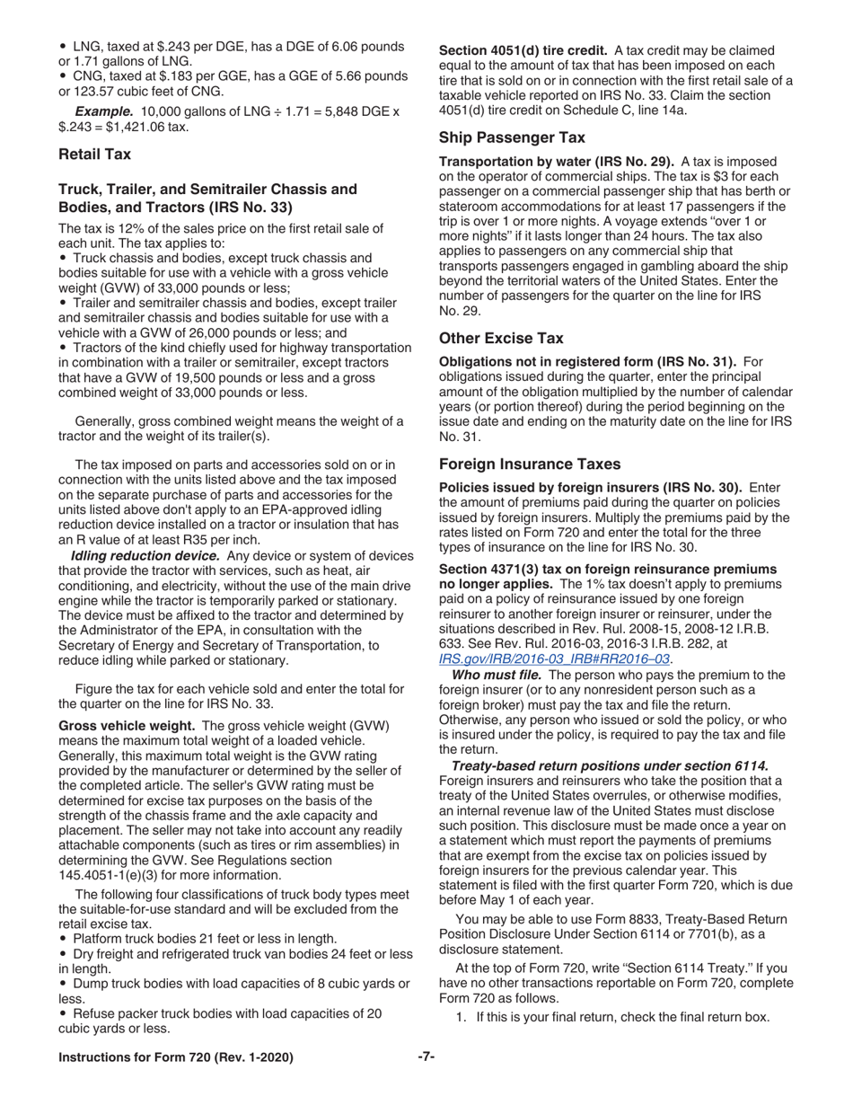 Instructions for IRS Form 720 Quarterly Federal Excise Tax Return, Page 7