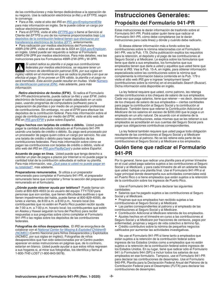 Instrucciones para IRS Formulario 941-PR Planilla Para La Declaracion Federal Trimestral Del Patrono (Spanish), Page 3