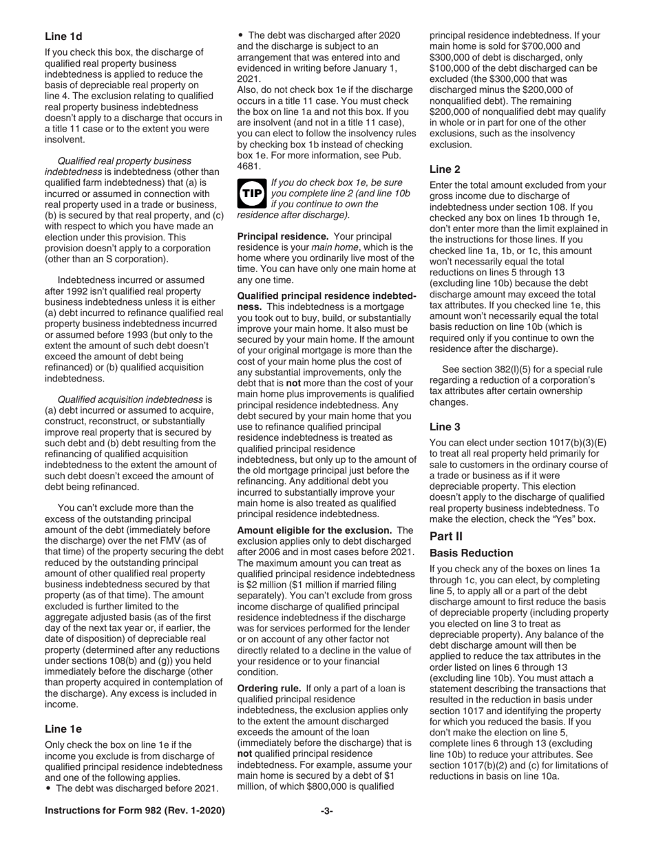 Instructions for IRS Form 982 Reduction of Tax Attributes Due to Discharge of Indebtedness (And Section 1082 Basis Adjustment), Page 3