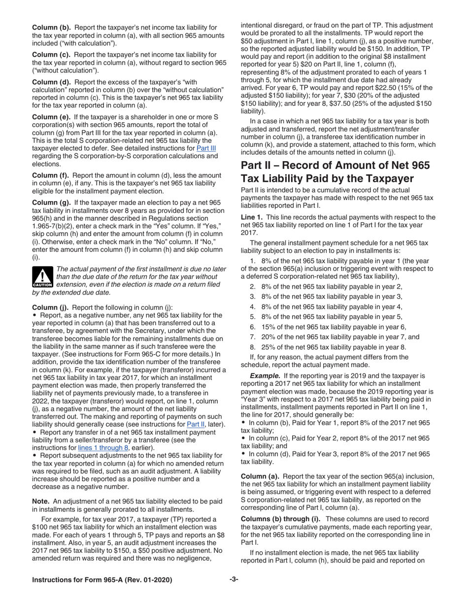 Instructions for IRS Form 965-A Individual Report of Net 965 Tax Liability, Page 3
