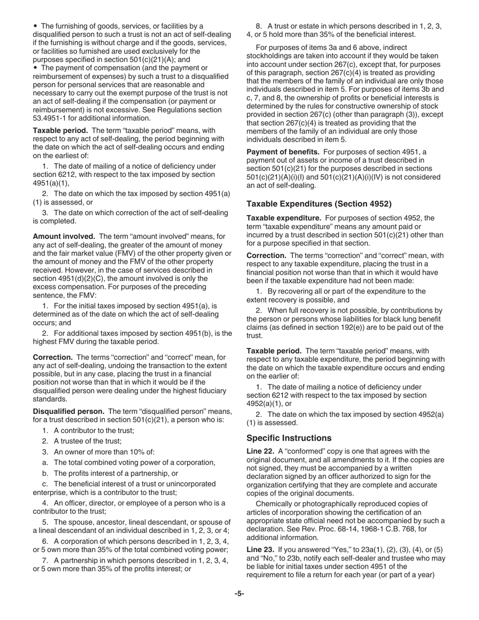 Instructions for IRS Form 990-BL Information and Initial Excise Tax Return for Black Lung Benefit Trusts and Certain Related Persons, Page 5