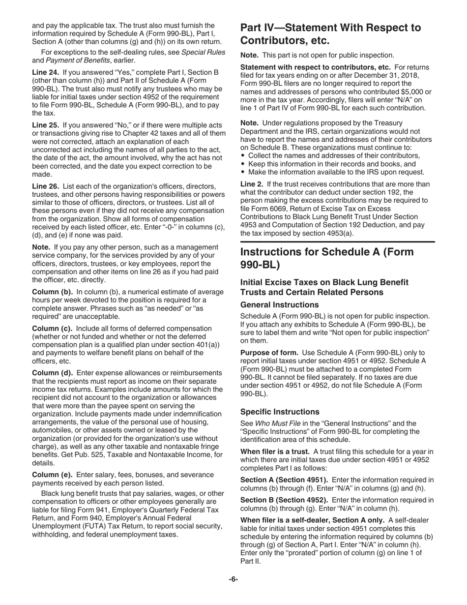 Instructions for IRS Form 990-BL Information and Initial Excise Tax Return for Black Lung Benefit Trusts and Certain Related Persons, Page 6