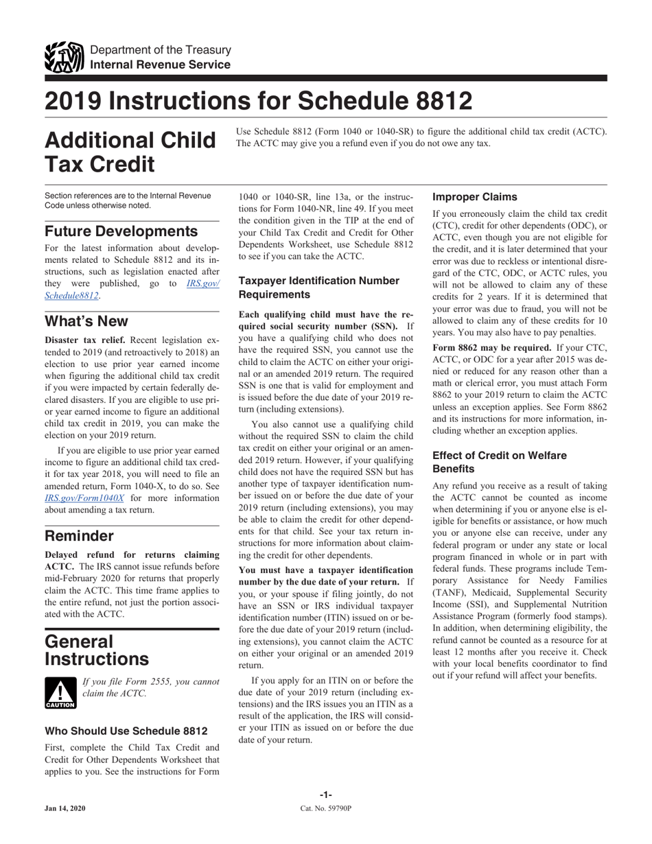 Instructions for IRS Form 1040, 1040-SR Schedule 8812 Additional Child Tax Credit, Page 1