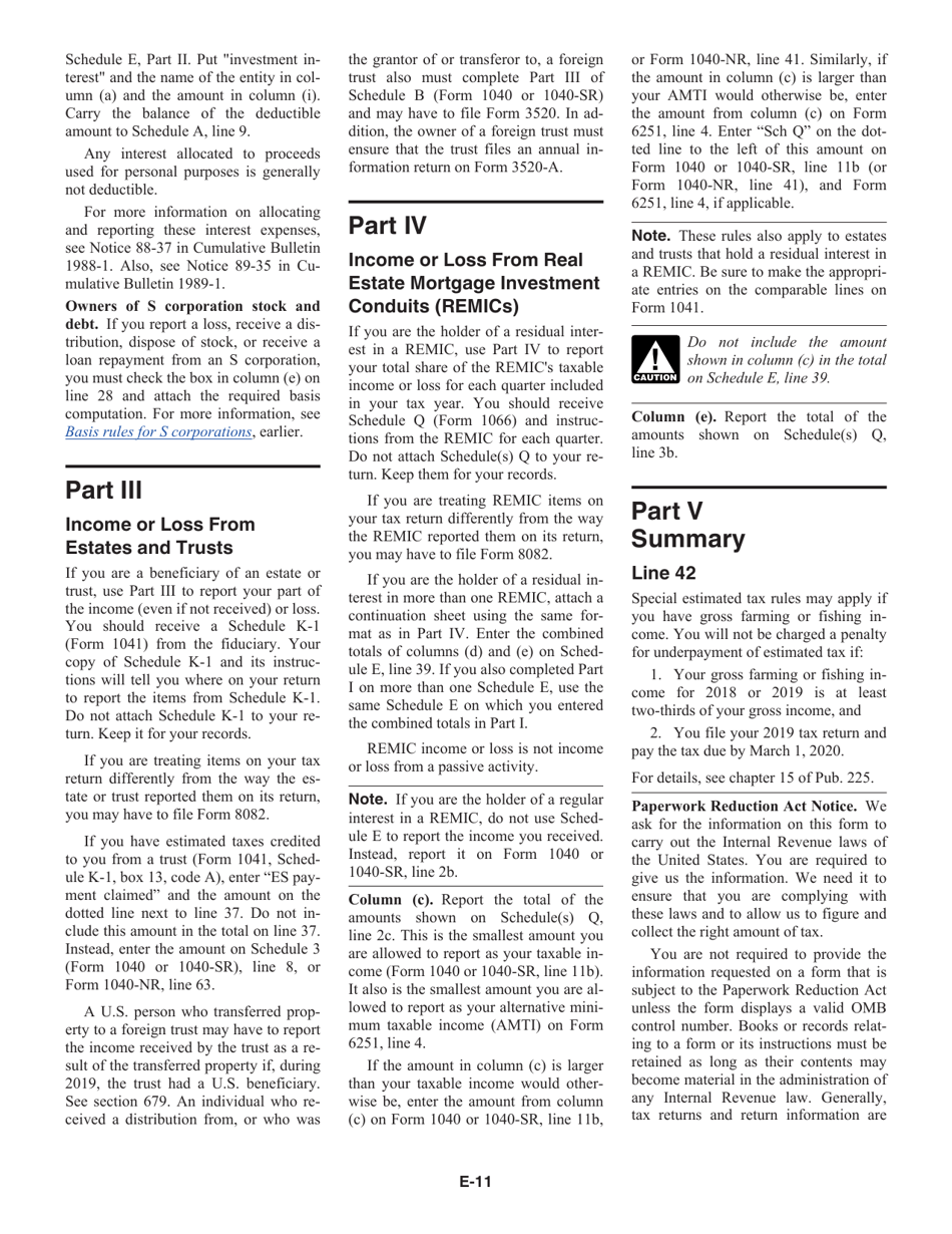 Instructions for IRS Form 1040, 1040-SR Schedule E Supplemental Income and Loss, Page 11