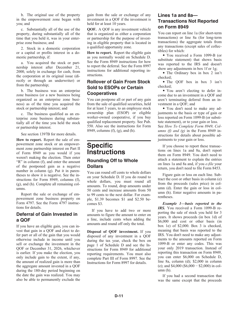 Instructions for IRS Form 1040, 1040-SR Schedule D Capital Gains and Losses, Page 11