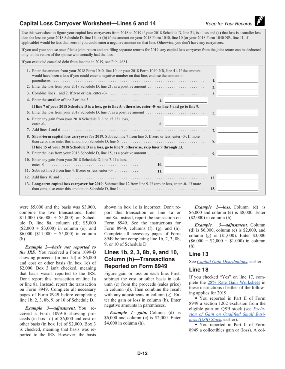 Download Instructions For IRS Form 1040, 1040-SR Schedule D Capital ...