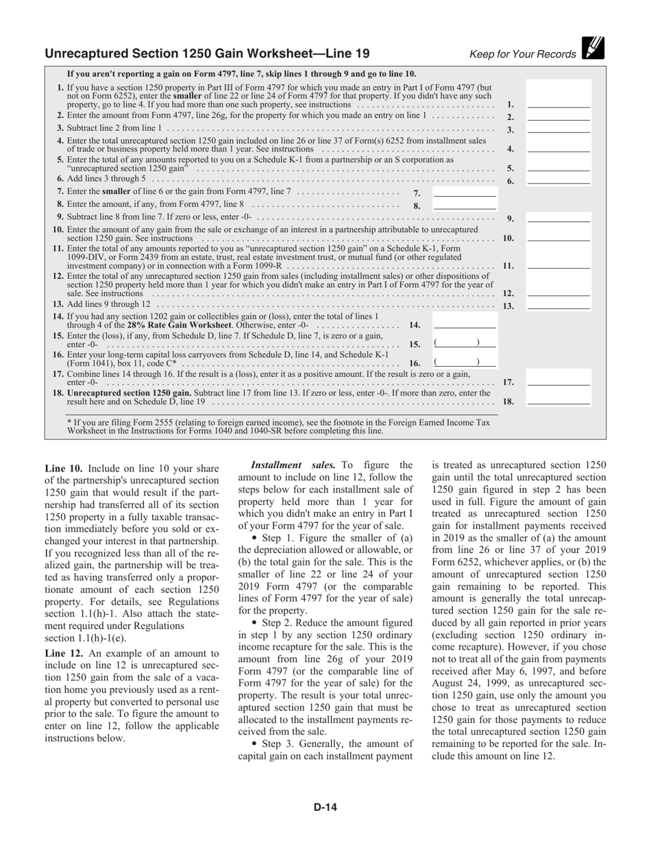 Instructions for IRS Form 1040, 1040-SR Schedule D Capital Gains and Losses, Page 14