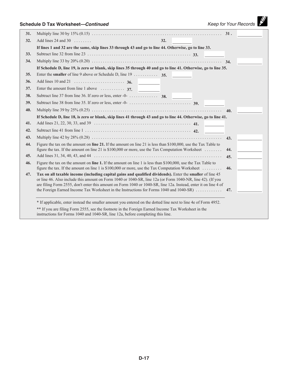 Instructions for IRS Form 1040, 1040-SR Schedule D Capital Gains and Losses, Page 17