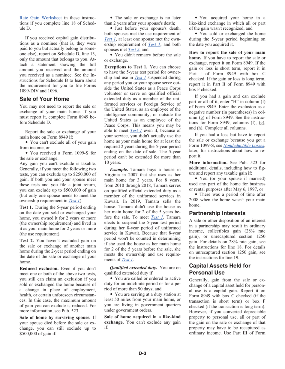 Instructions for IRS Form 1040, 1040-SR Schedule D Capital Gains and Losses, Page 3