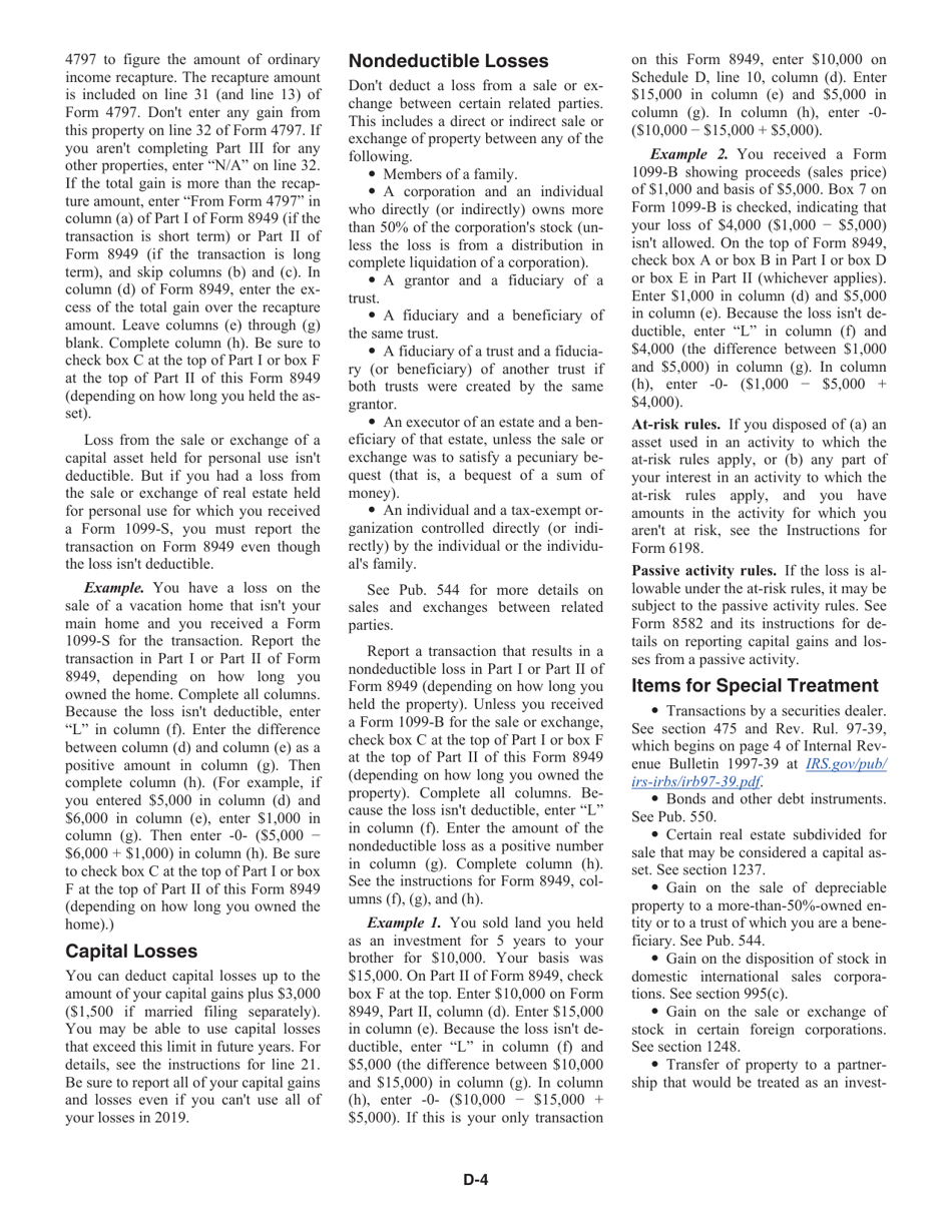 Instructions for IRS Form 1040, 1040-SR Schedule D Capital Gains and Losses, Page 4