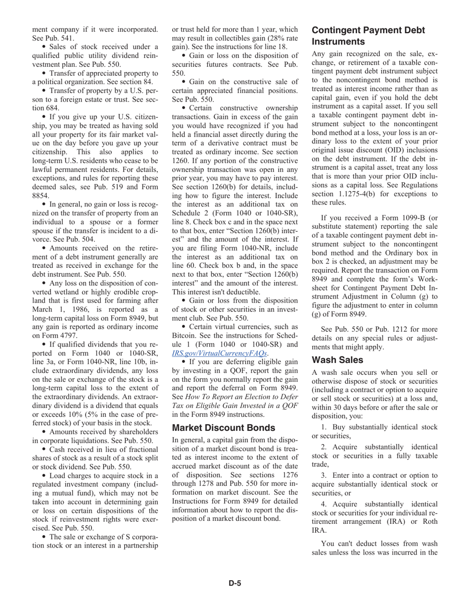 Instructions for IRS Form 1040, 1040-SR Schedule D Capital Gains and Losses, Page 5