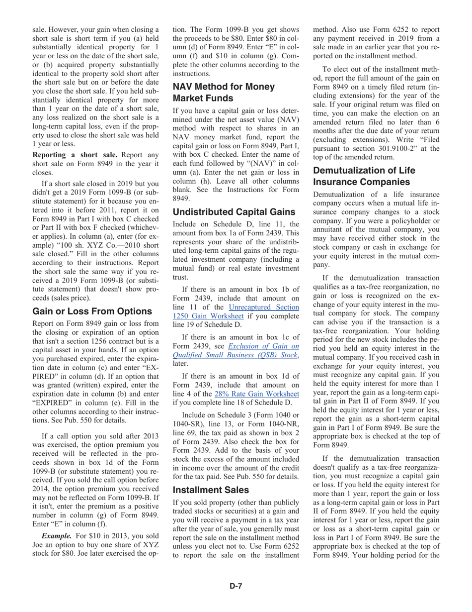 Instructions for IRS Form 1040, 1040-SR Schedule D Capital Gains and Losses, Page 7