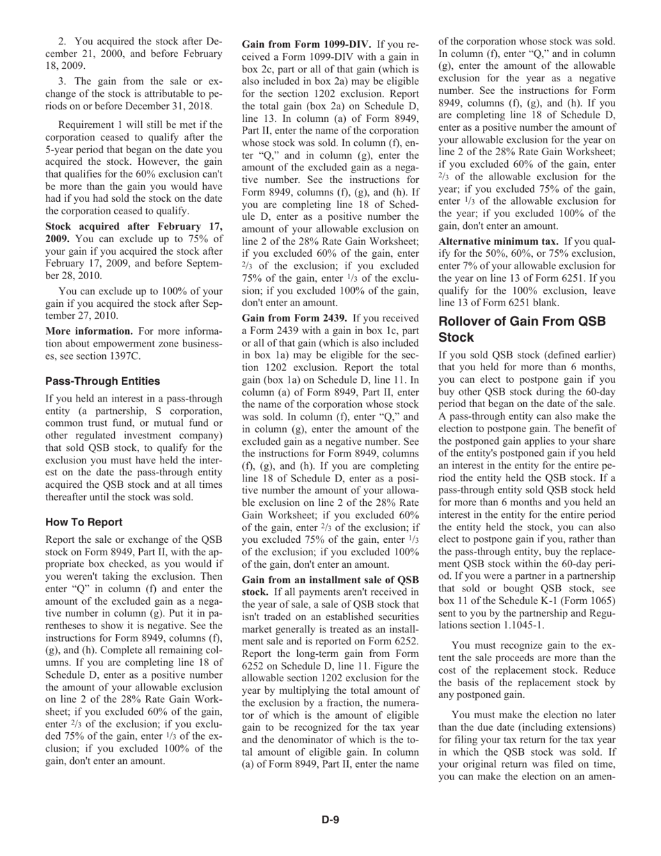 Instructions for IRS Form 1040, 1040-SR Schedule D Capital Gains and Losses, Page 9