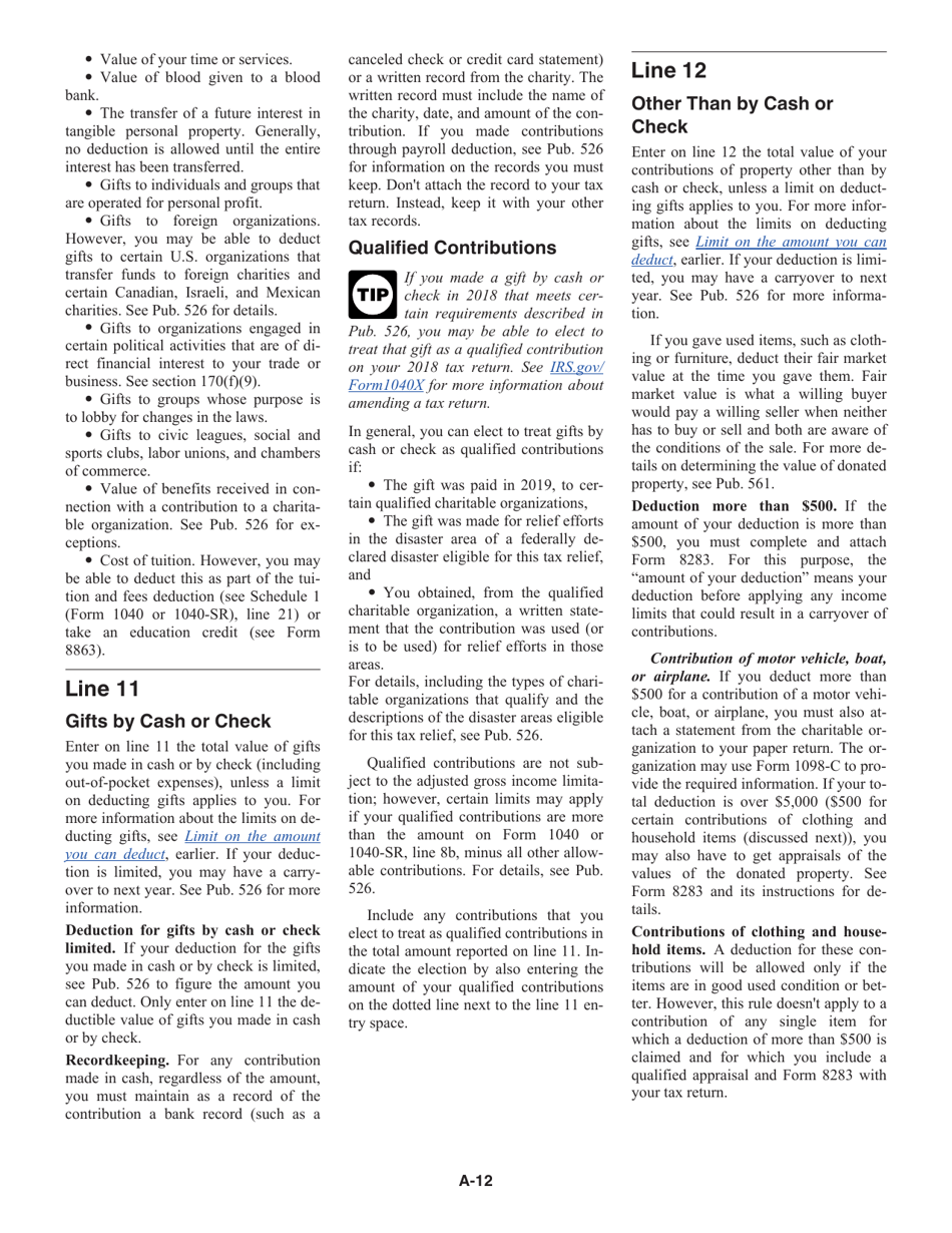 Instructions for IRS Form 1040, 1040-SR Schedule A Itemized Deductions, Page 12