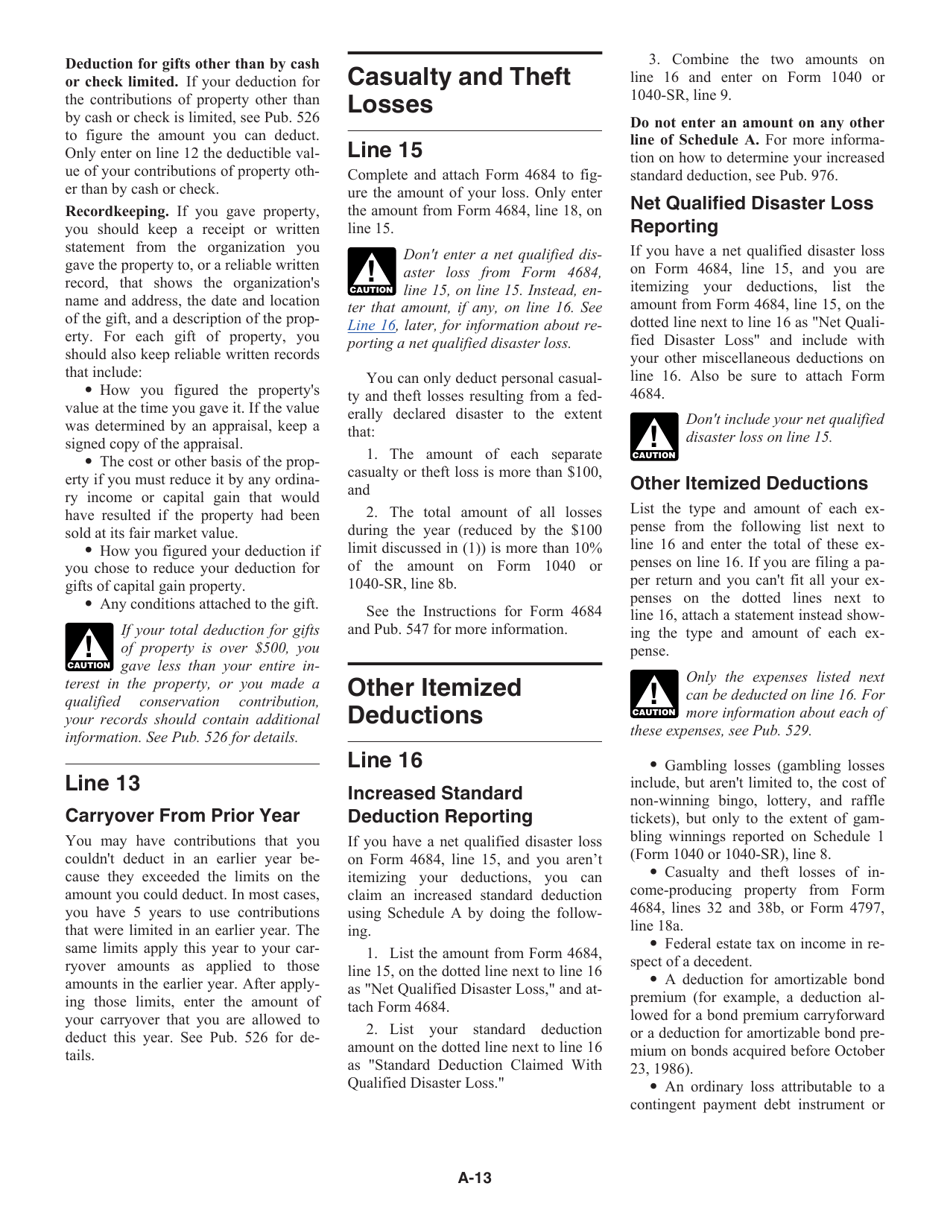 Instructions for IRS Form 1040, 1040-SR Schedule A Itemized Deductions, Page 13