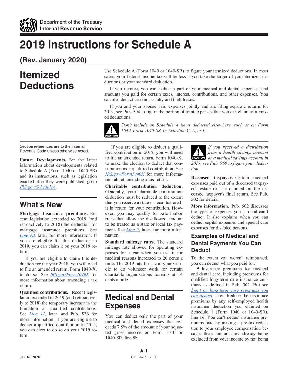 Instructions for IRS Form 1040, 1040-SR Schedule A Itemized Deductions, Page 1