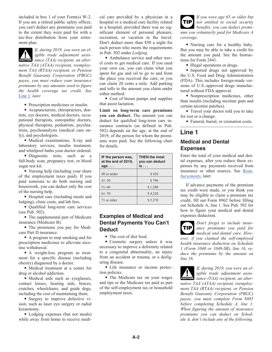 Instructions for IRS Form 1040, 1040-SR Schedule A Itemized Deductions, Page 2