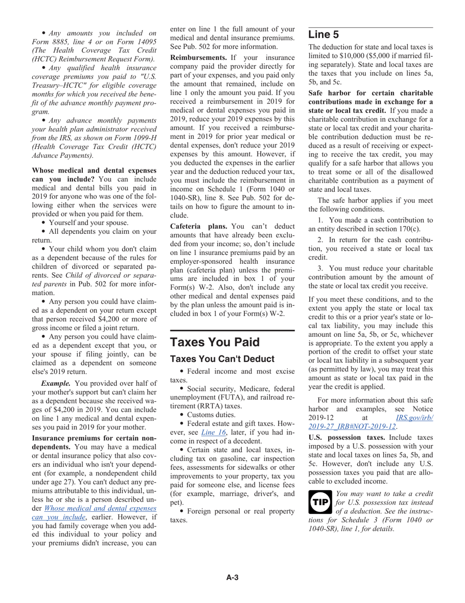 Instructions for IRS Form 1040, 1040-SR Schedule A Itemized Deductions, Page 3