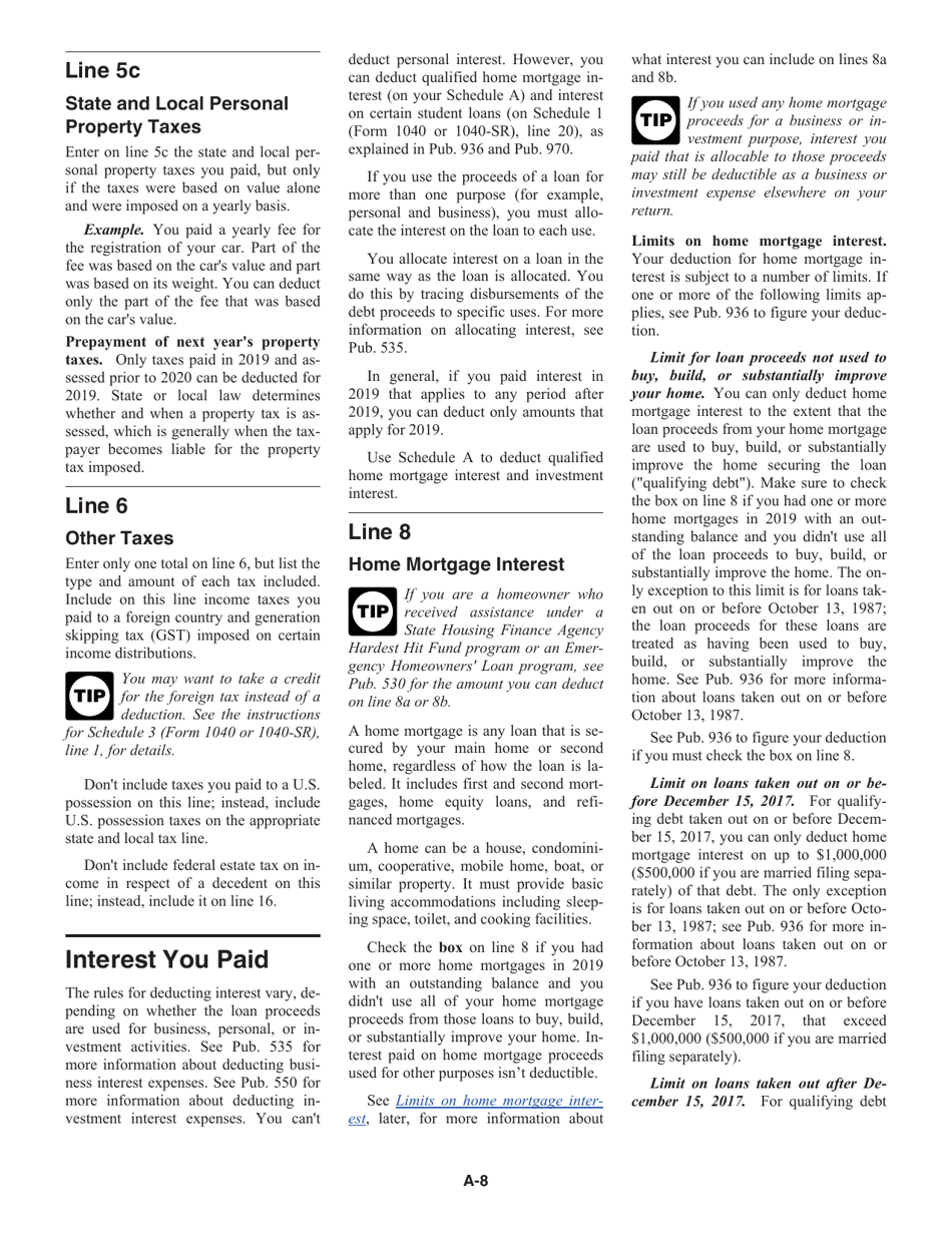 Instructions for IRS Form 1040, 1040-SR Schedule A Itemized Deductions, Page 8