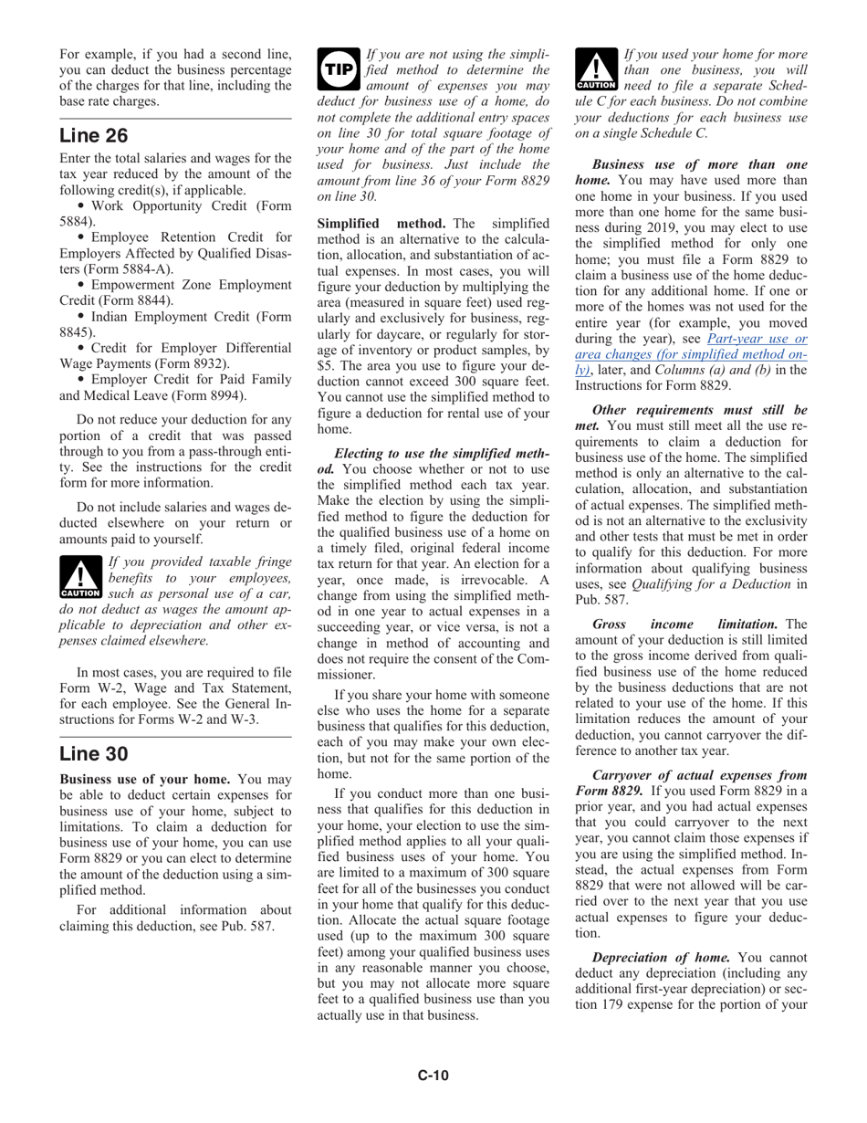 Instructions for IRS Form 1040, 1040-SR Schedule C Profit or Loss From Business (Sole Proprietorship), Page 10