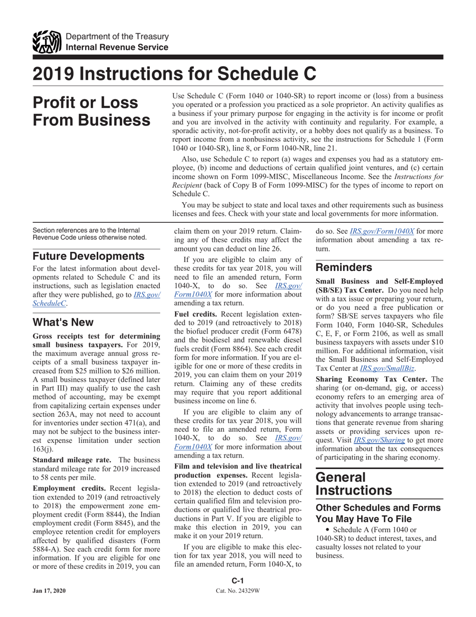 Instructions for IRS Form 1040, 1040-SR Schedule C Profit or Loss From Business (Sole Proprietorship), Page 1