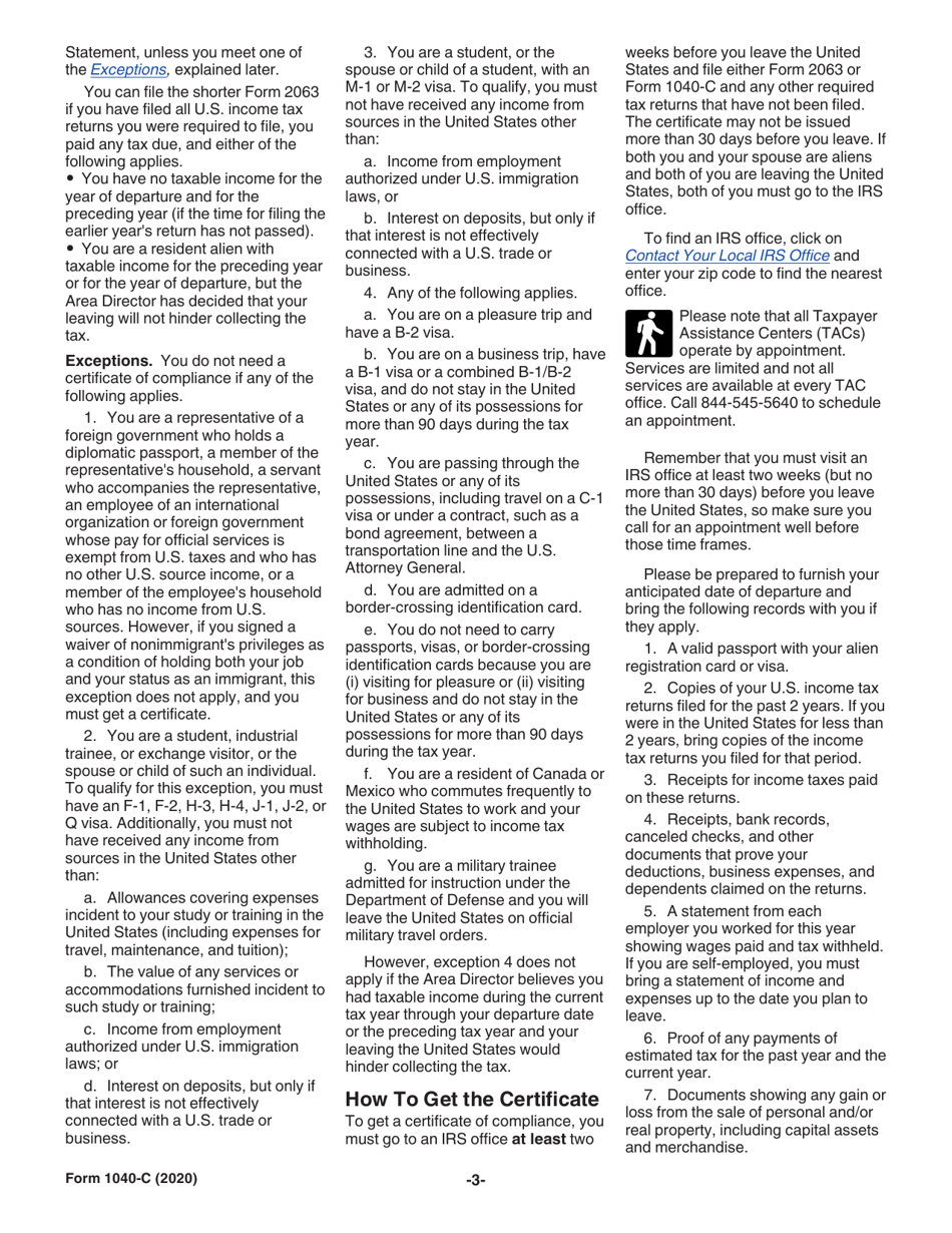 Instructions for IRS Form 1040-C U.S. Departing Alien Income Tax Return, Page 3