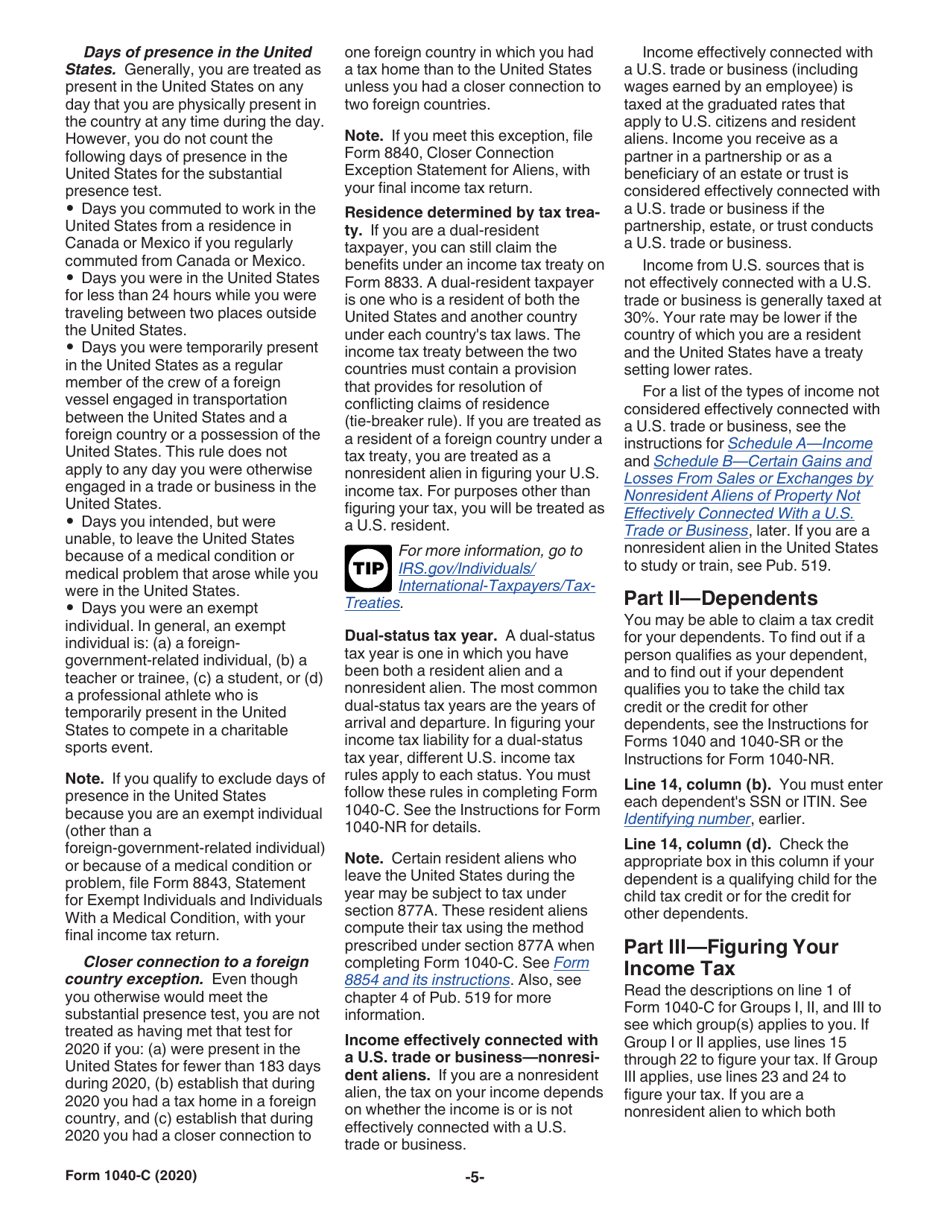 Instructions for IRS Form 1040-C U.S. Departing Alien Income Tax Return, Page 5