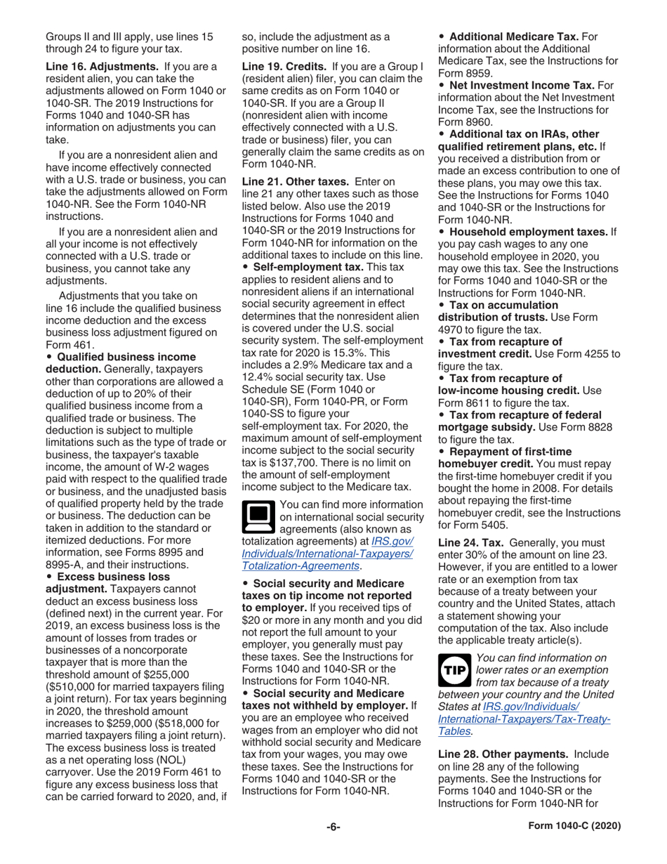 Instructions for IRS Form 1040-C U.S. Departing Alien Income Tax Return, Page 6