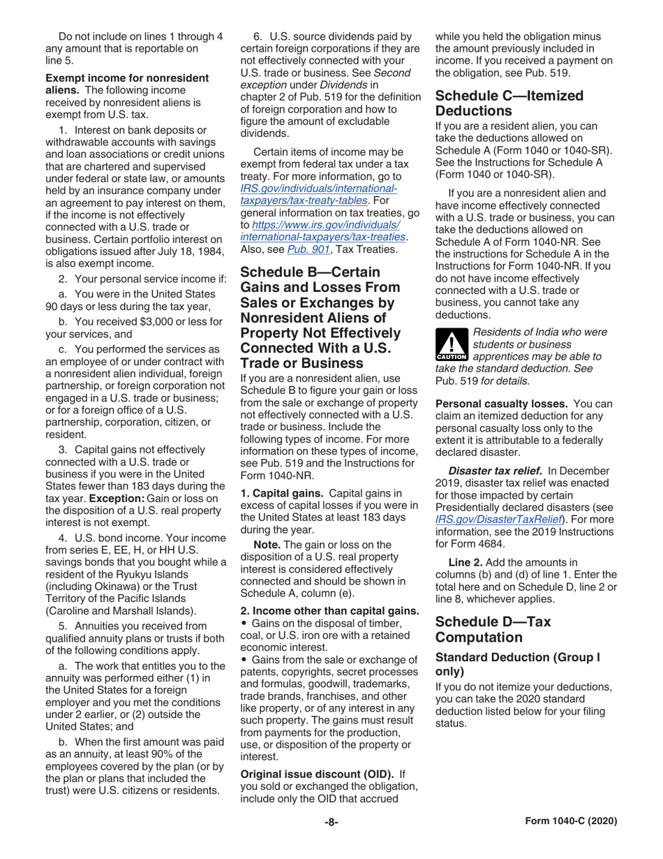 Instructions for IRS Form 1040-C U.S. Departing Alien Income Tax Return, Page 8