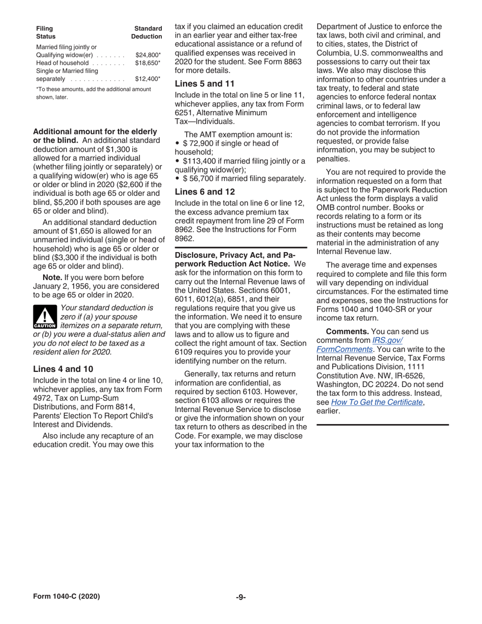 Instructions for IRS Form 1040-C U.S. Departing Alien Income Tax Return, Page 9