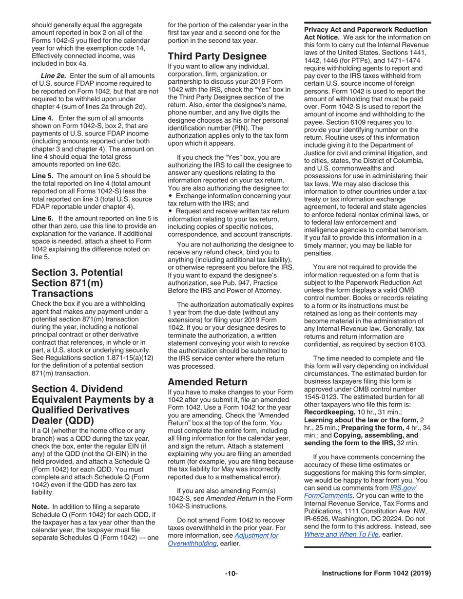 Instructions for IRS Form 1042 Annual Withholding Tax Return for U.S. Source Income of Foreign Persons, Page 10