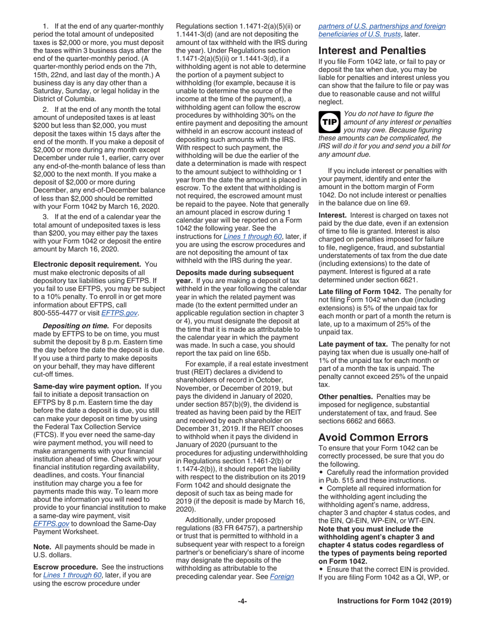 Instructions for IRS Form 1042 Annual Withholding Tax Return for U.S. Source Income of Foreign Persons, Page 4