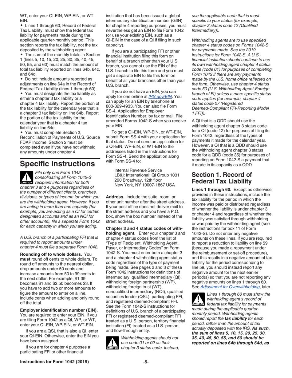 Instructions for IRS Form 1042 Annual Withholding Tax Return for U.S. Source Income of Foreign Persons, Page 5
