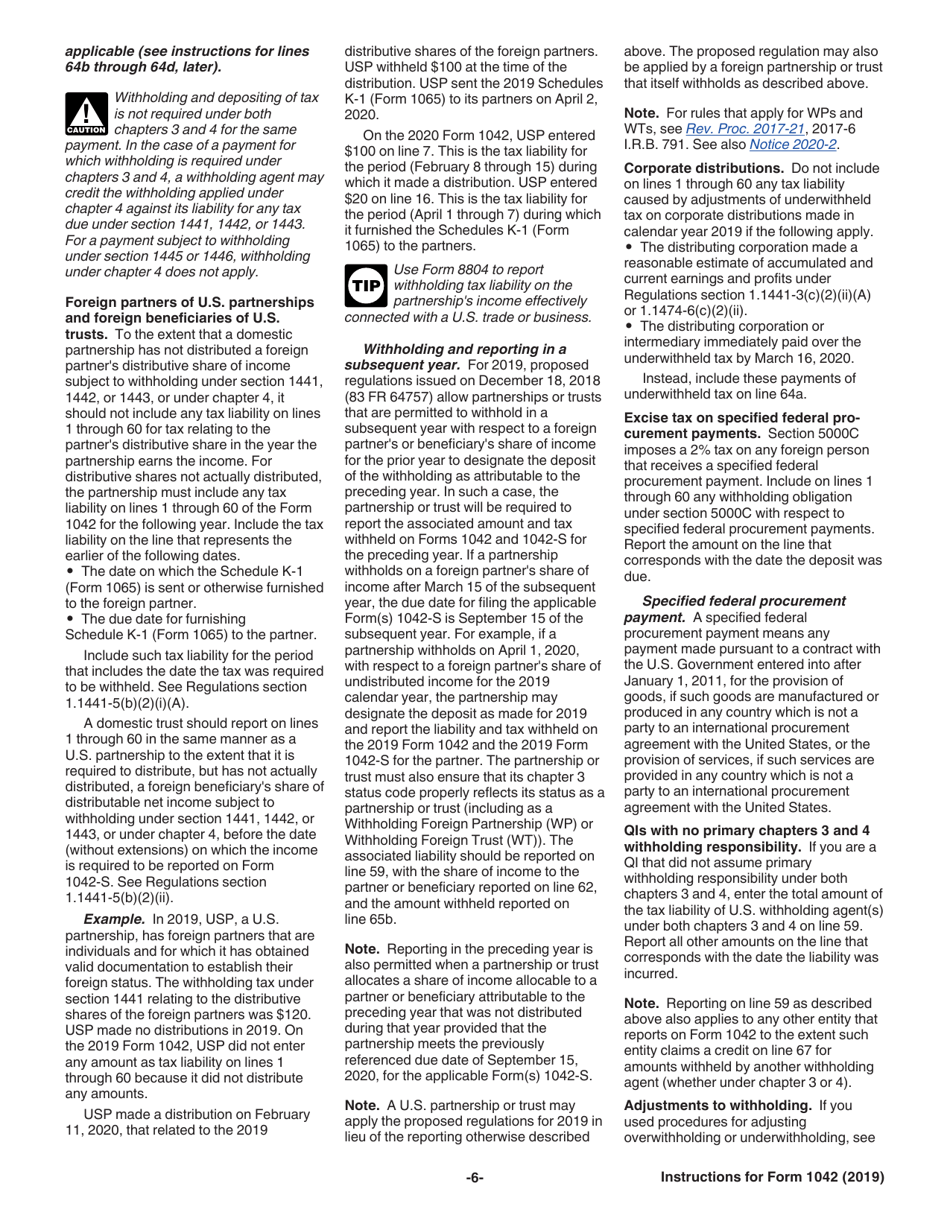 Instructions for IRS Form 1042 Annual Withholding Tax Return for U.S. Source Income of Foreign Persons, Page 6