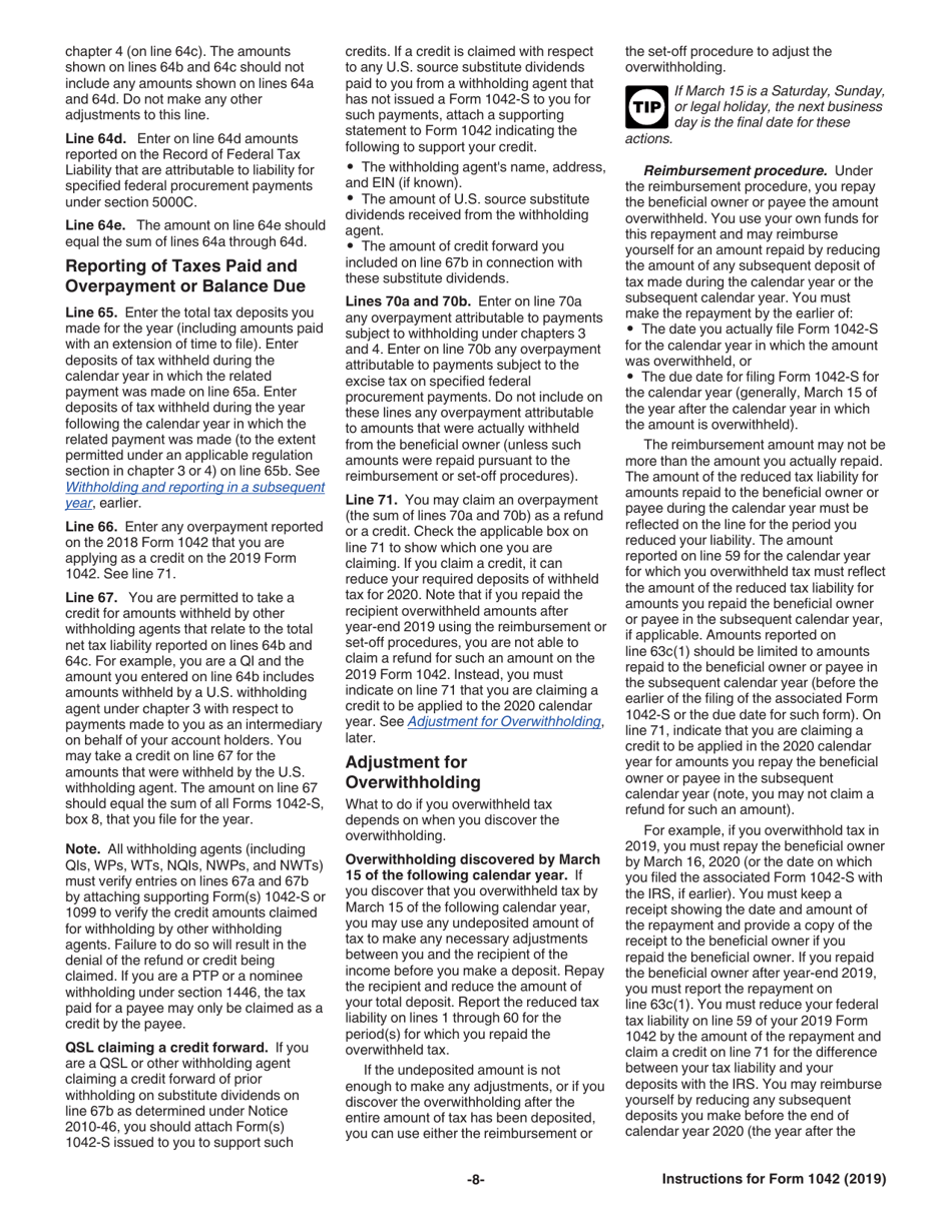 Instructions for IRS Form 1042 Annual Withholding Tax Return for U.S. Source Income of Foreign Persons, Page 8