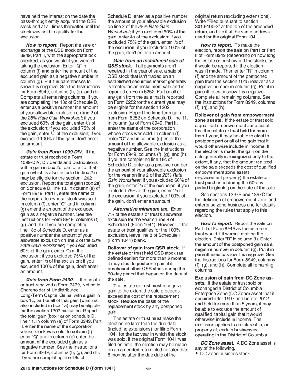 Instructions for IRS Form 1041 Schedule D Capital Gains and Losses, Page 5