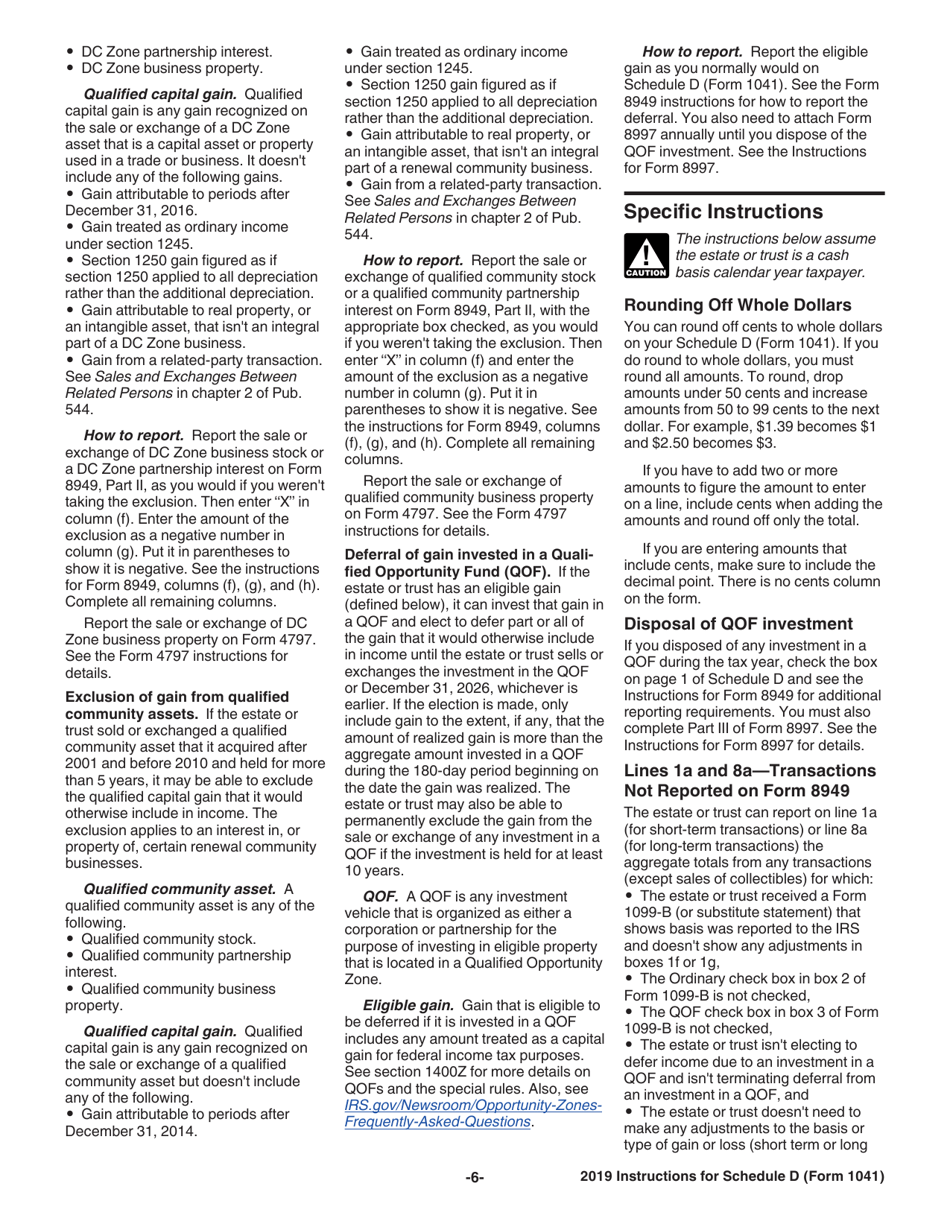 Download Instructions for IRS Form 1041 Schedule D Capital Gains and