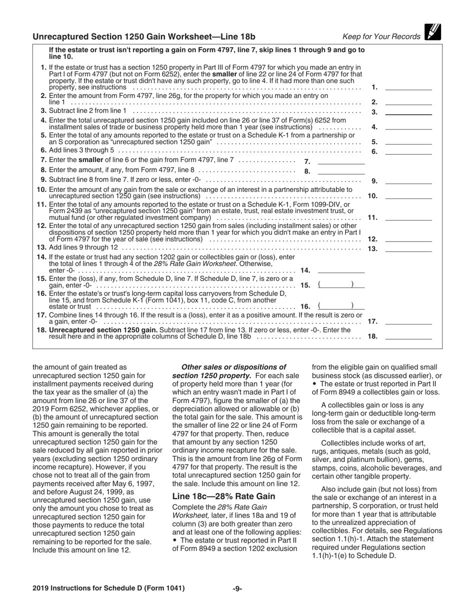 Download Instructions for IRS Form 1041 Schedule D Capital Gains and ...