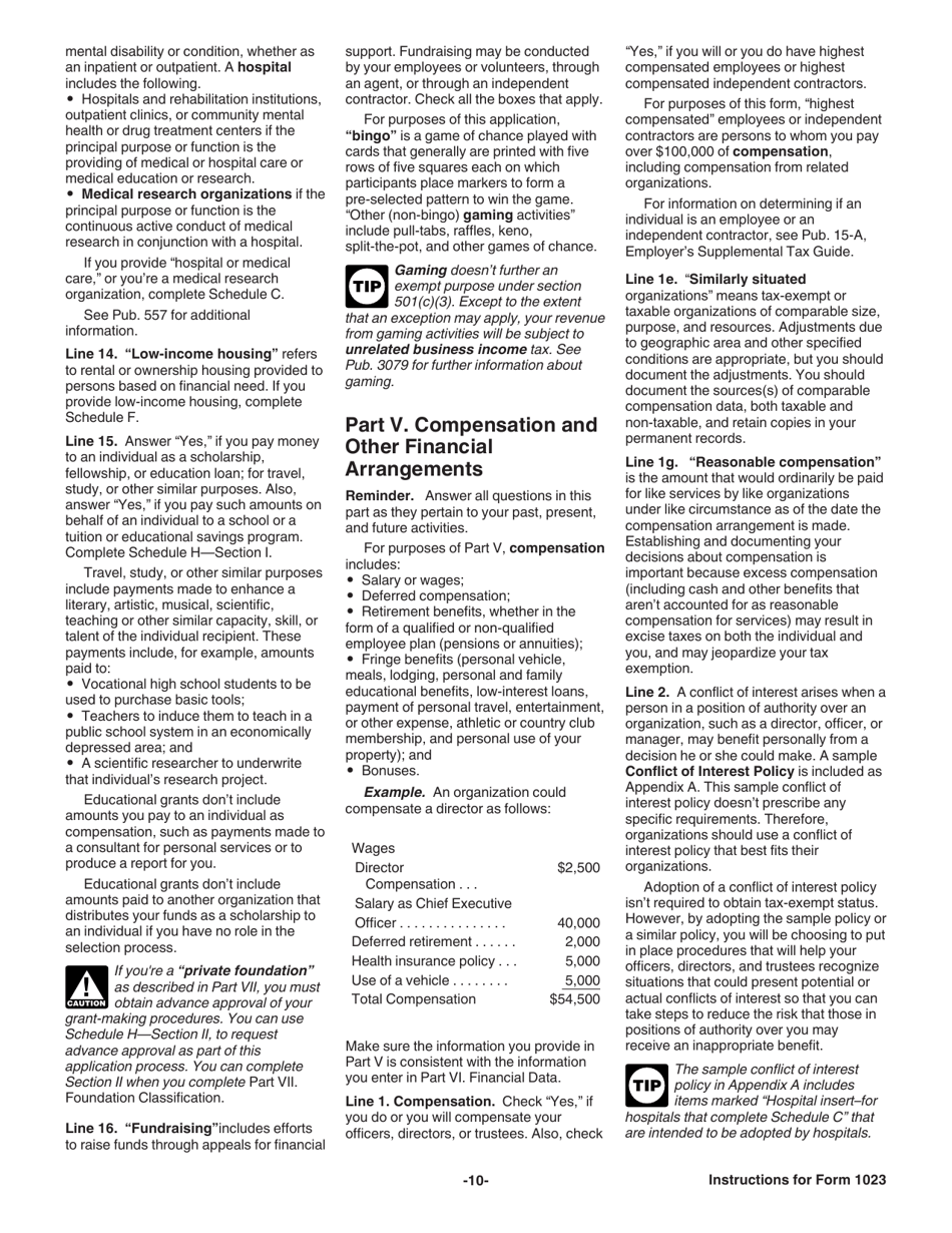 Instructions for IRS Form 1023 Application for Recognition of Exemption Under Section 501(C)(3) of the Internal Revenue Code, Page 10