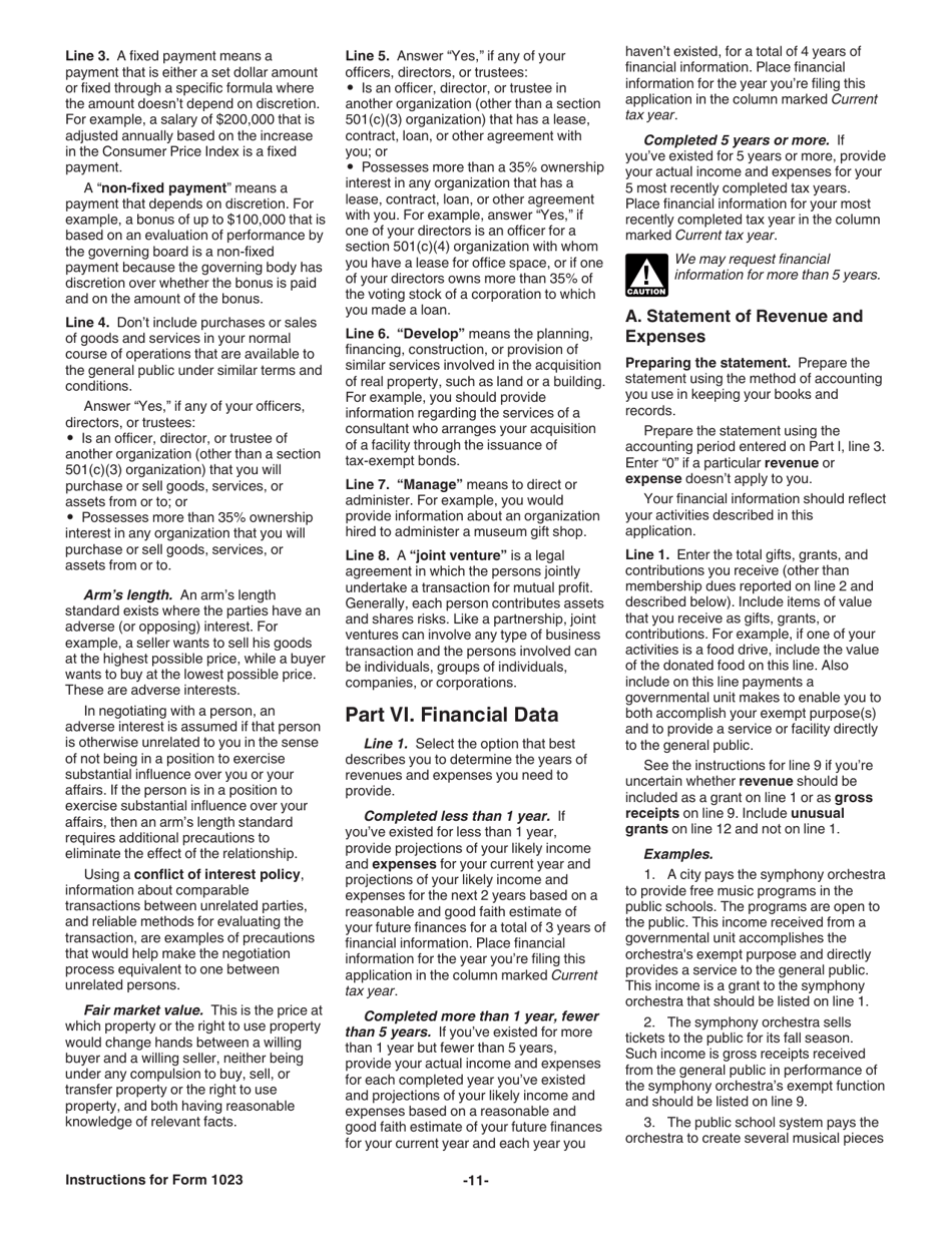 Instructions for IRS Form 1023 Application for Recognition of Exemption Under Section 501(C)(3) of the Internal Revenue Code, Page 11
