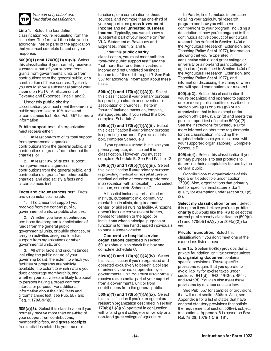 Instructions for IRS Form 1023 Application for Recognition of Exemption Under Section 501(C)(3) of the Internal Revenue Code, Page 14