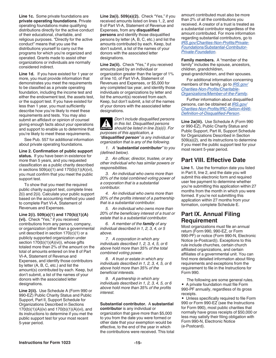 Instructions for IRS Form 1023 Application for Recognition of Exemption Under Section 501(C)(3) of the Internal Revenue Code, Page 15