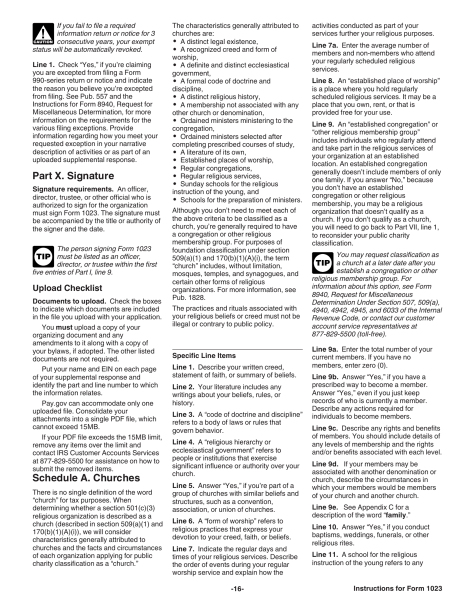 Instructions for IRS Form 1023 Application for Recognition of Exemption Under Section 501(C)(3) of the Internal Revenue Code, Page 16