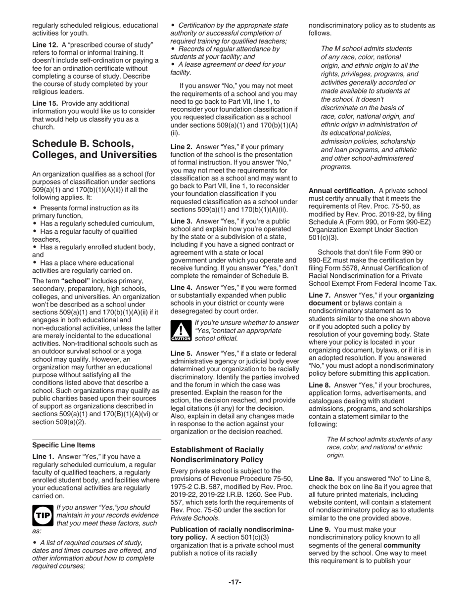 Instructions for IRS Form 1023 Application for Recognition of Exemption Under Section 501(C)(3) of the Internal Revenue Code, Page 17