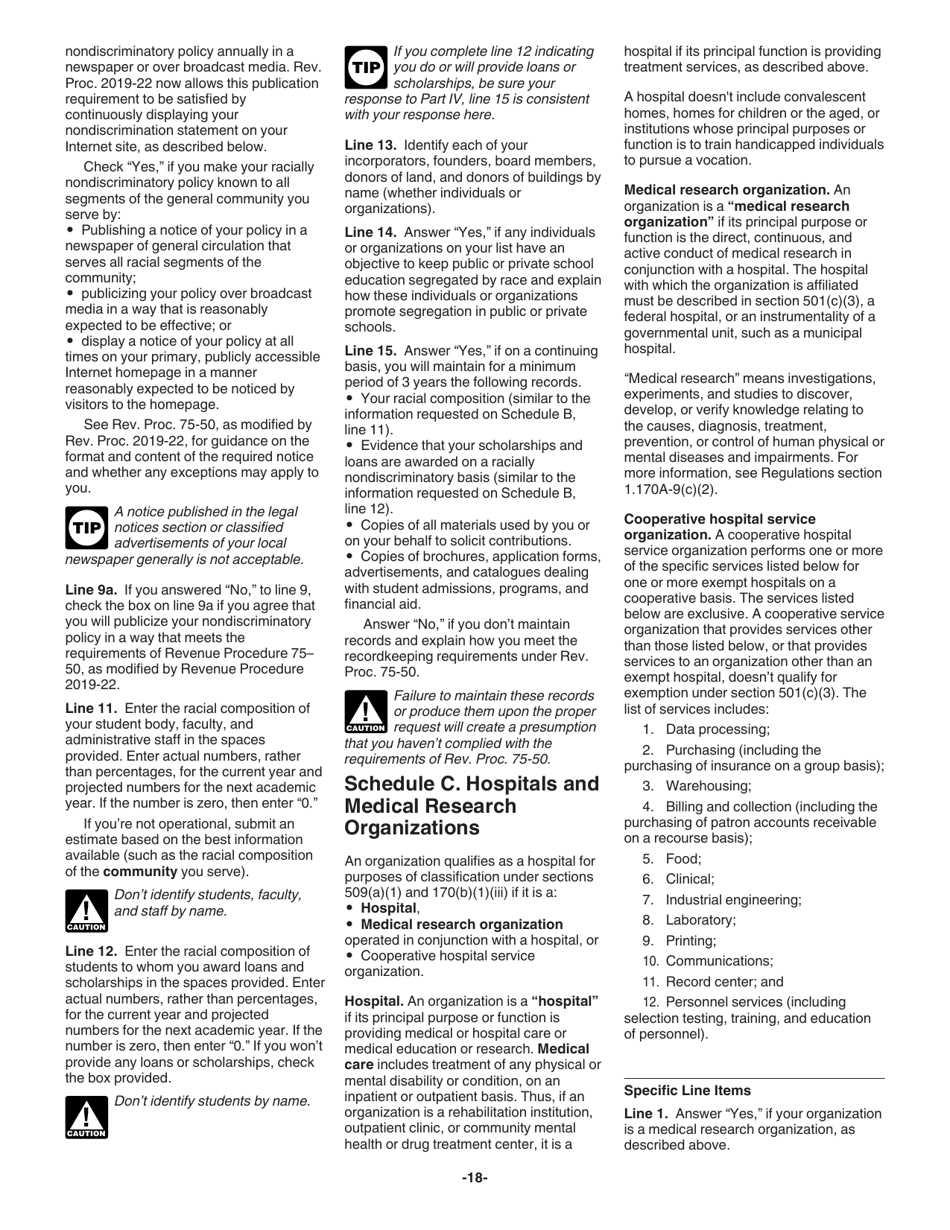 Instructions for IRS Form 1023 Application for Recognition of Exemption Under Section 501(C)(3) of the Internal Revenue Code, Page 18