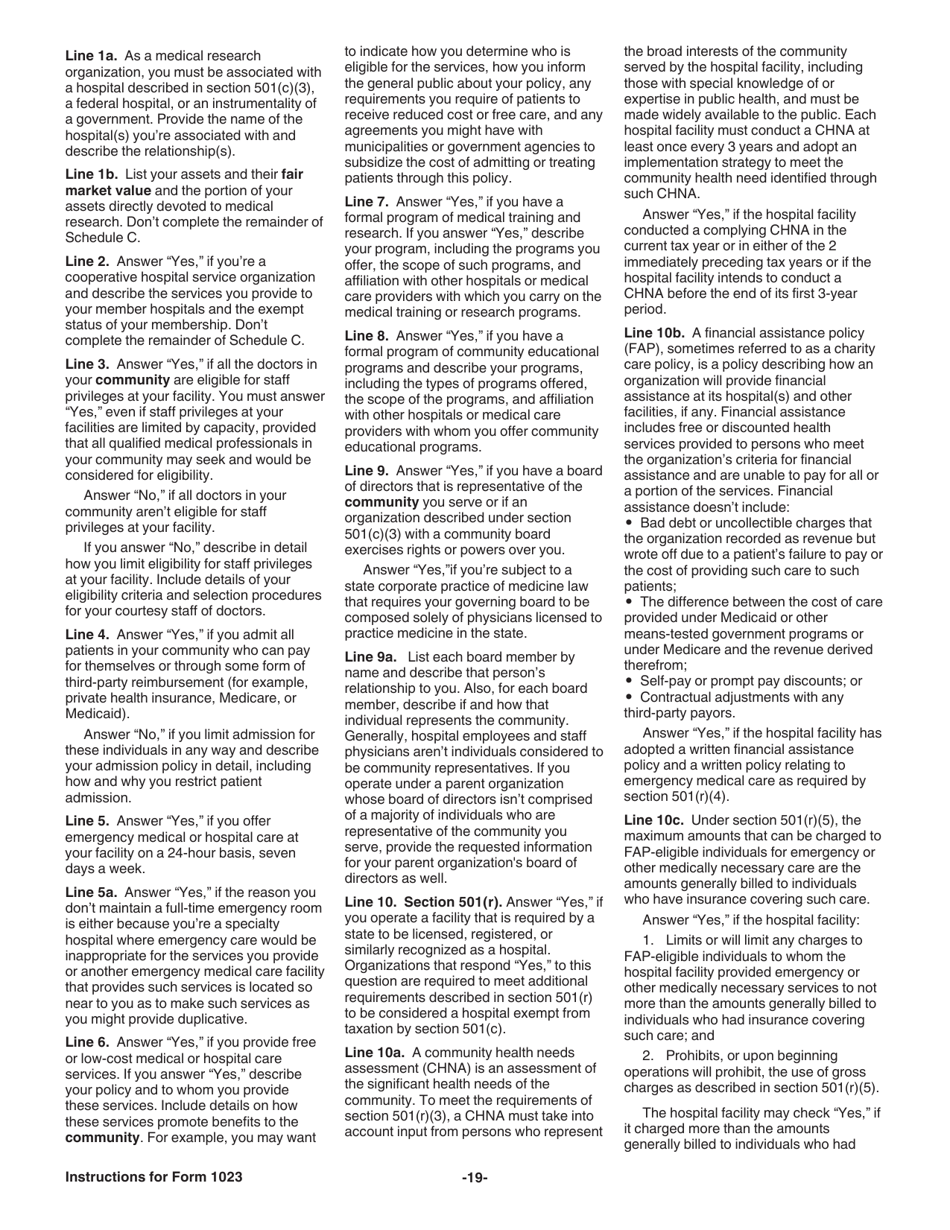Instructions for IRS Form 1023 Application for Recognition of Exemption Under Section 501(C)(3) of the Internal Revenue Code, Page 19