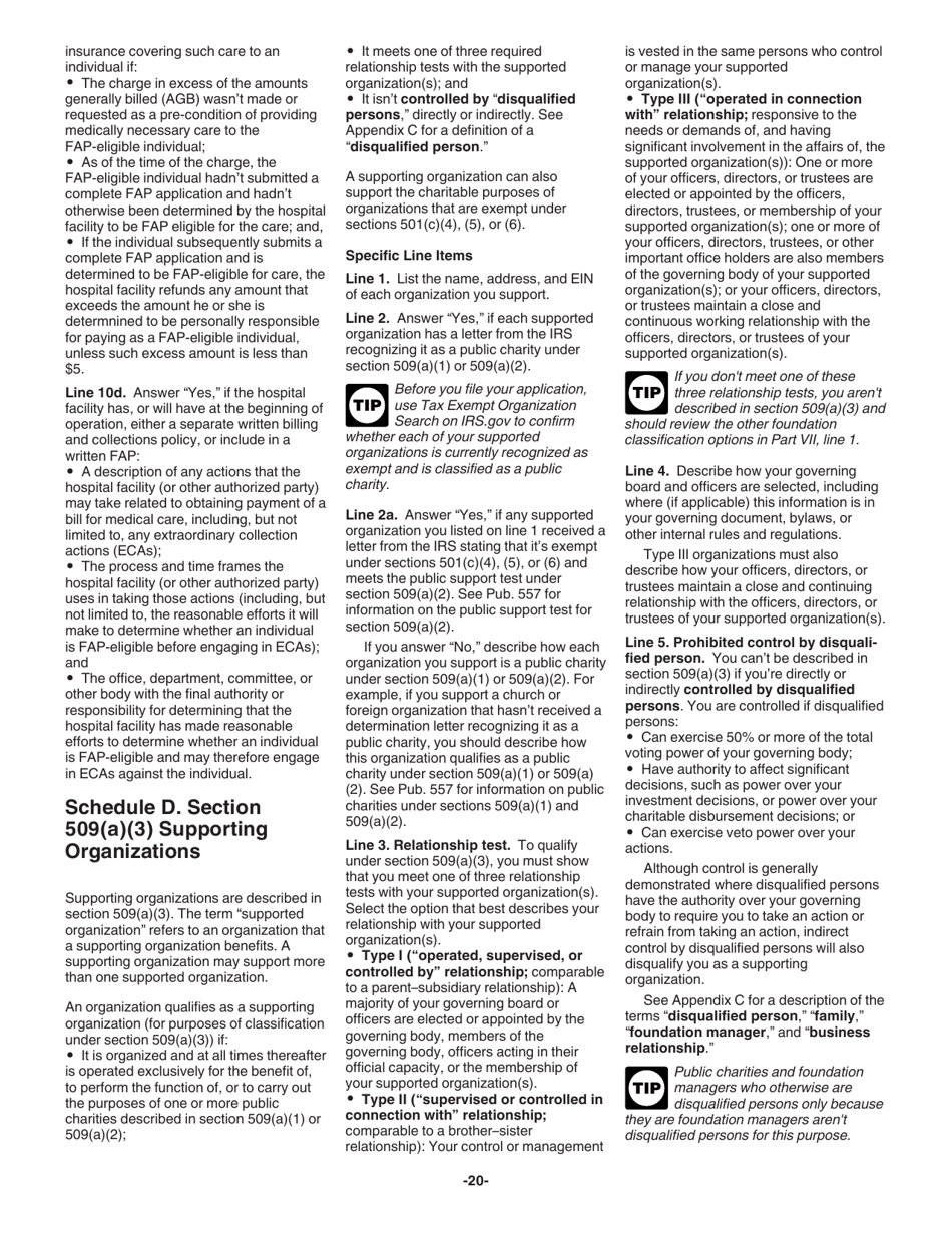 Instructions for IRS Form 1023 Application for Recognition of Exemption Under Section 501(C)(3) of the Internal Revenue Code, Page 20