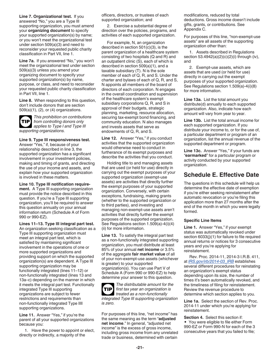 Instructions for IRS Form 1023 Application for Recognition of Exemption Under Section 501(C)(3) of the Internal Revenue Code, Page 21