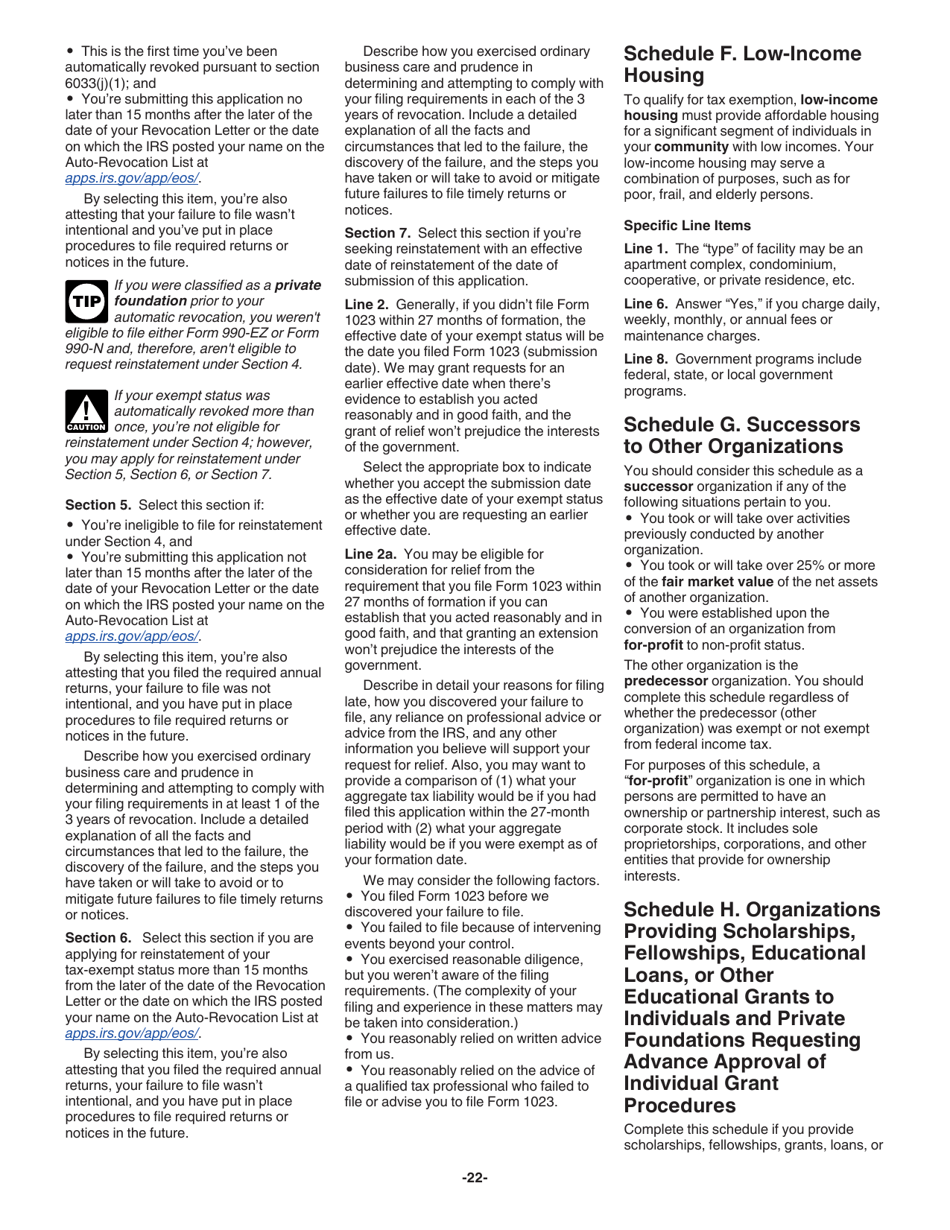 Instructions for IRS Form 1023 Application for Recognition of Exemption Under Section 501(C)(3) of the Internal Revenue Code, Page 22