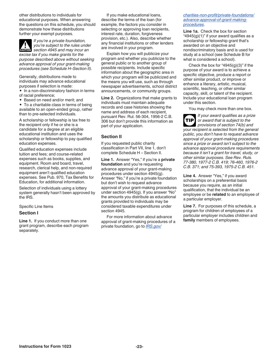 Instructions for IRS Form 1023 Application for Recognition of Exemption Under Section 501(C)(3) of the Internal Revenue Code, Page 23